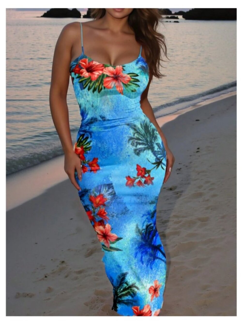 New Large Floral Tropical Cruise Beach Vacation Tank Sundress Bodycon Dress